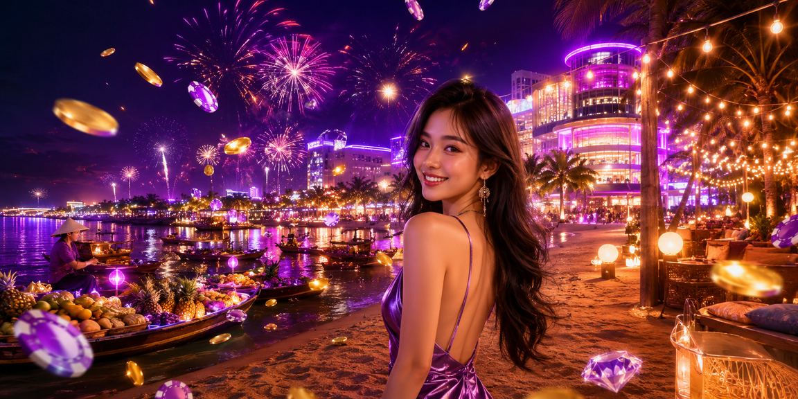 Ánh đèn neon lung linh tại khu vực Mekong phản chiếu không khí cá cược trực tuyến sôi động về đêm